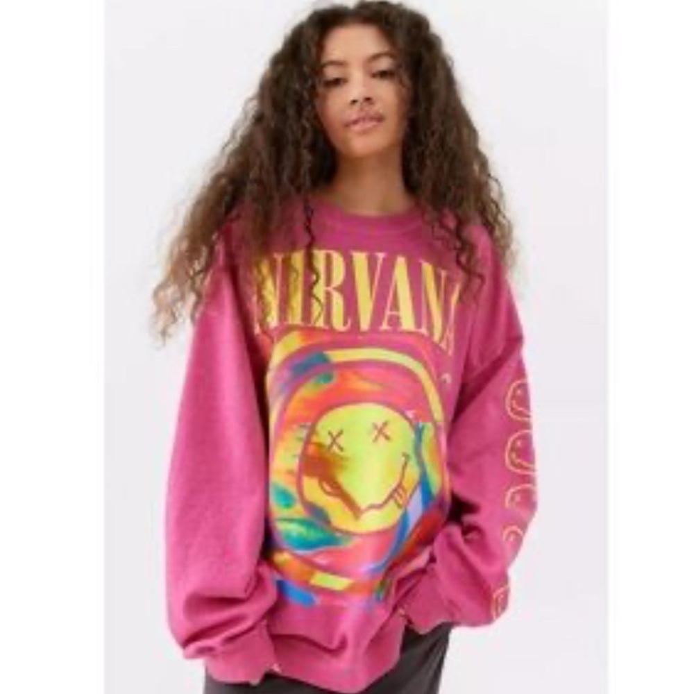 NIRVANA Pink and Yellow Graphic Sweatshirt